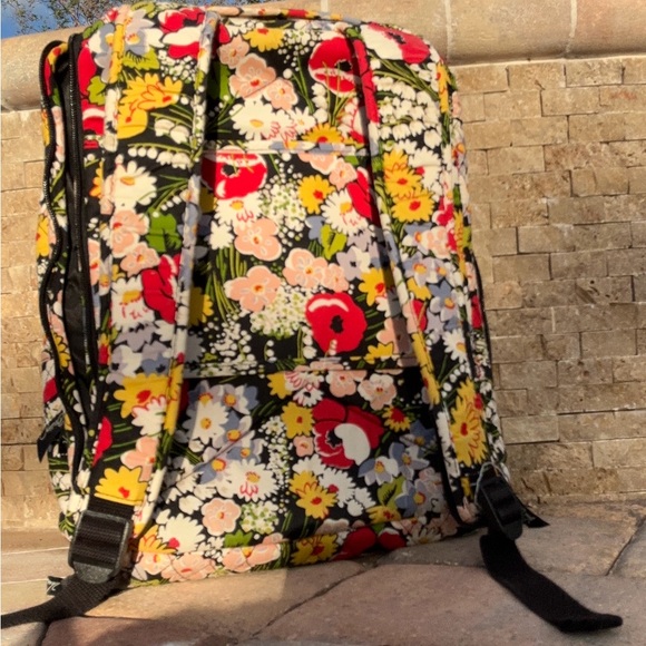 Vera Bradley Large Laptop Backpack Retired Poppy Field Floral Pattern - Picture 6 of 6